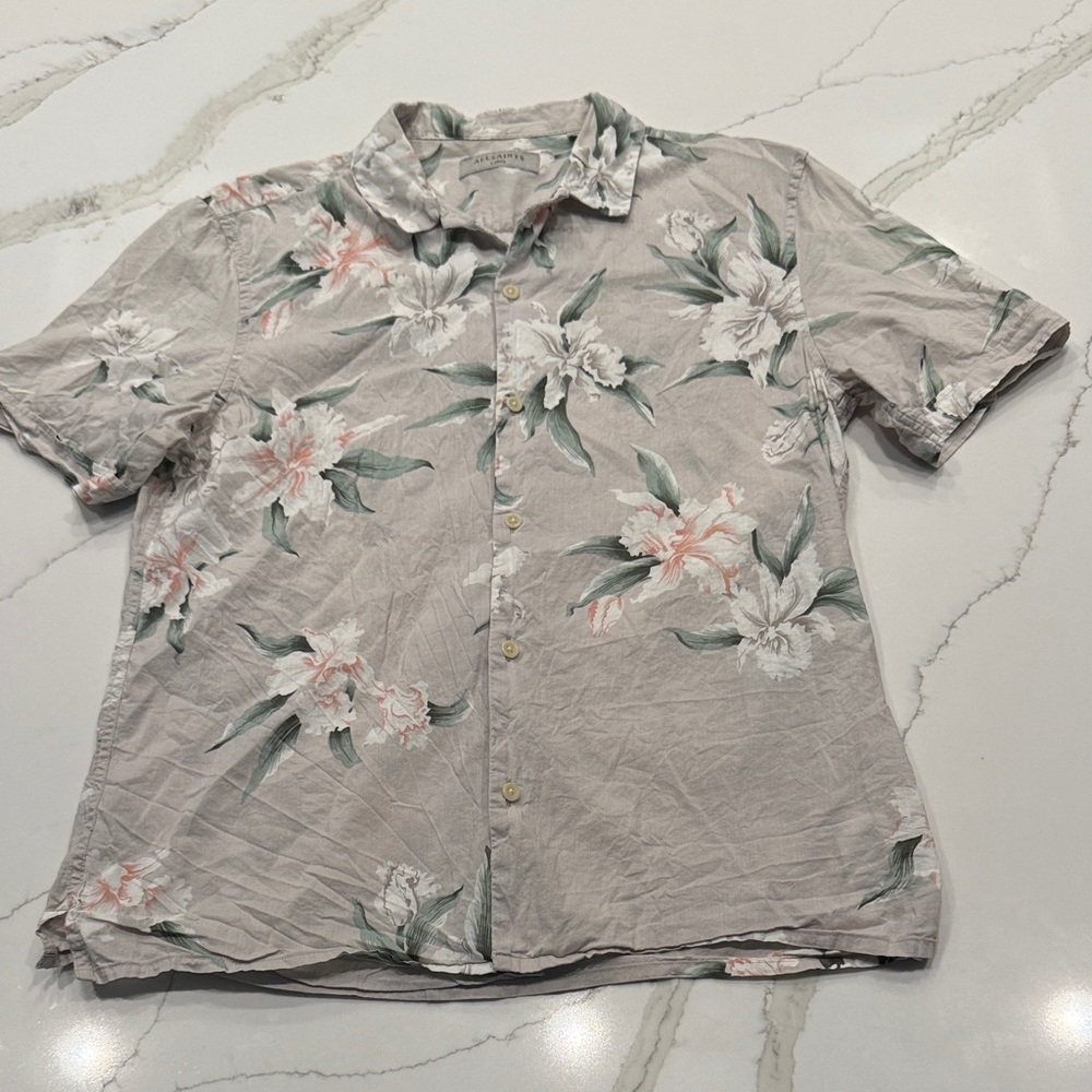 All Saints Layback Gray Floral Men's Shirt - Size Large